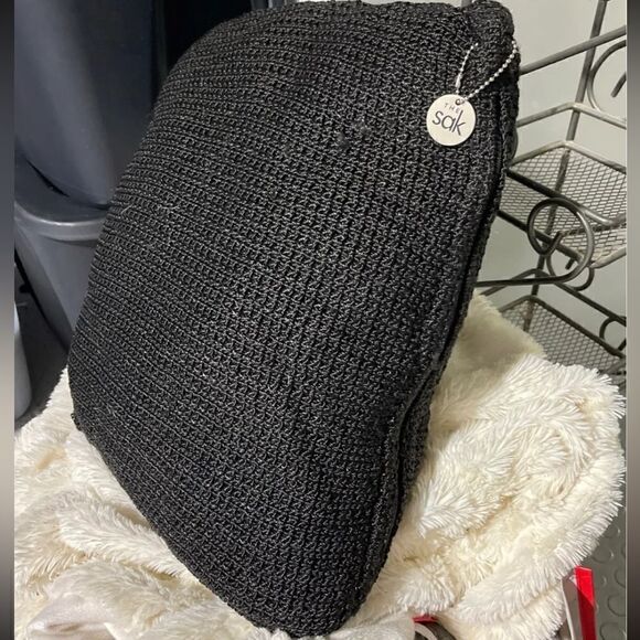 The sak square throw pillow cover/sham black knit weave boho chic - Picture 1 of 2